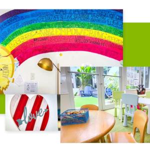 Collage of photos of kids drawings and interior of Kristi's house.