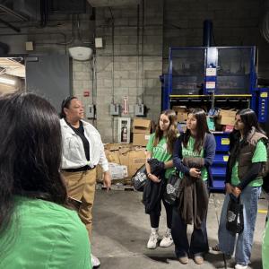 Students took a look at the arena's event-level waste sorting operations.
