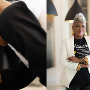 Collage of LaToya Larkin, cooking, and tamales on a plate.