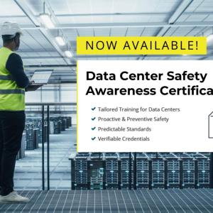 Banner with text surrounding the availability of the new Data Center Safety Awareness Certificate