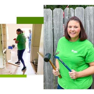 Laura Withers volunteering in a home demolition.