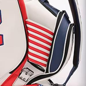 Close up on details on a golf bag.