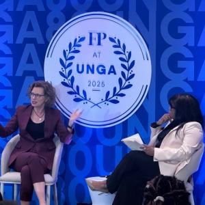 CARE President Michelle Nunn speaks on stage