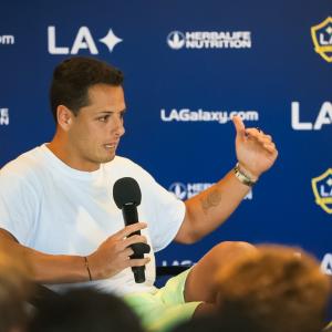 LA Galaxy’s Javier “Chicharito” Hernandez addresses LA Galaxy Youth Academy players, Major League Soccer employees, members of the Cal State Dominguez Hills women's soccer team, and AEG employees in recognition of Mental Health Awareness Month