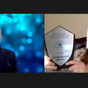 Madeline Smith receiving award virtually