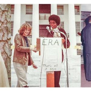 Collage of three photos of  JudgeVanzetta McPhearson as a young adult, at a podium on the steps of a government building, and at her swearing in ceremony.