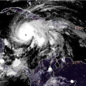 Hurricane Melissa as seen on Oct. 27, 2025 tracking towards Jamaica and Cuba. Direct Relief is responding to medical needs in the region. (NOAA image)