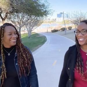 Meshawn Woods and LeShawn Parrish walking outside.