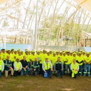 Group photo under tent