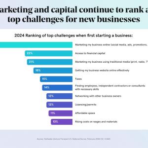 Chart showing marketing and capital continuing to rank as top challenges for new businesses.