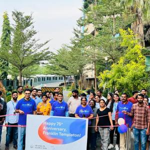 Group photo with banner
