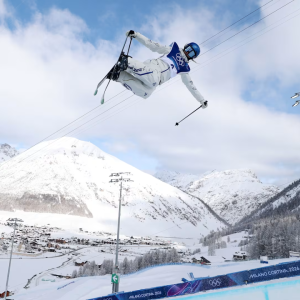 Skier flying through the air