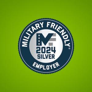 On a green background "Military Friendly Employer" badge.