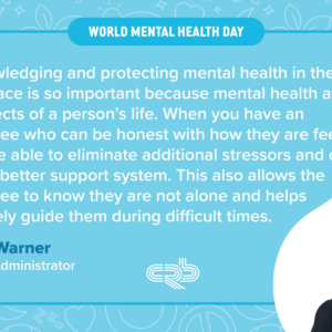 Missy Warner and quote "Acknowledging and protecting mental health in the workplace is so important because mental health affects all aspects of a person's life.
