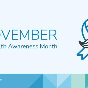 Blue background with the text "#Movember men's health awareness month" 
