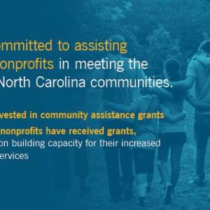 People faced away from the camera with arms around each other. "We are committed to assisting frontline nonprofits in meeting the needs of North Carolina communities.