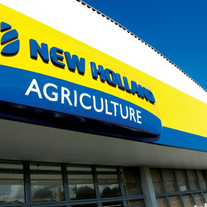 New Holland Agriculture sign on awning
