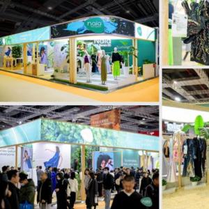 Collage of images from the event. Clothing displays and participants.