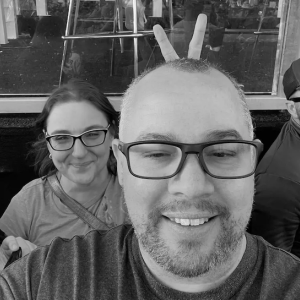 Nate shown with his wife.