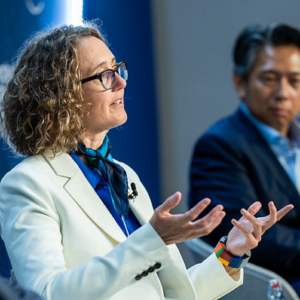 Nicola Acutt speaking at the World Economic Forum