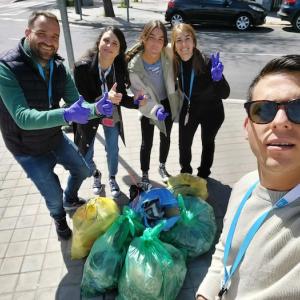 Five volunteers collected recycling materials.