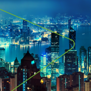 A night time city sky line.