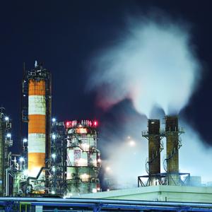 Oil and gas refinery at night