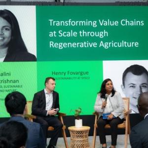 Henry Fovargue and Shalini Unnikrishnan talking on stage