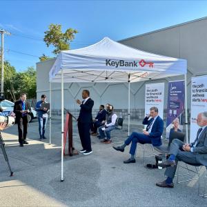 Operation HOPE CEO John Hope Bryant speaking at the event.