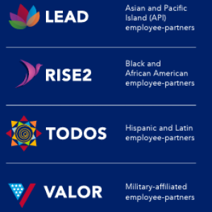 List of six PBRG groups and their logos: "Impact, LEAD, Rise2, Todos, Valor, Wave"