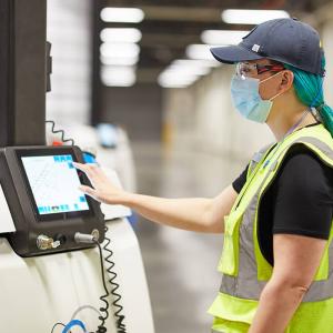 woman operating machinery