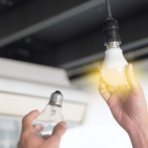 Changing a lightbulb.