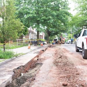 Gas lines being installed in a street.