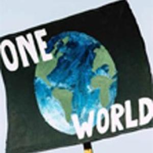 One World logo showing illustrated globe.