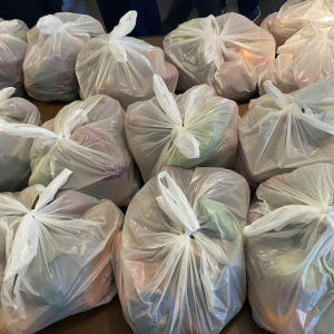 Bags of food ready to be distributed.