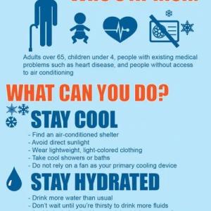 CLIMATE CHANGE & EXTREME HEAT CAUSES MORE DEATHS each year than hurricanes, lightning, tornadoes, earthquakes, and floods COMBINED! - A WHO'S AT RISKO * Adults over 65, children under 4, people with existing medical problems such as heart disease, and people without access to air conditioning WHAT CAN YOU DOP STAY COOL - Find an air-conditioned shelter - Avoid direct sunlight - Wear lightweight, light-colored clothing - Take cool showers or baths - Do not rely on a fan as your primary cooling device STAY HY