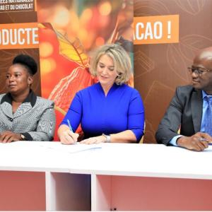 A panel of three people