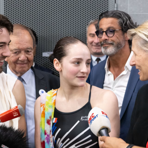 Swimmer being interviewed