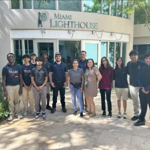  Student group in front of school entrance