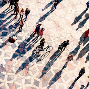 Birds-eye view of people in the street
