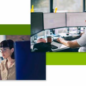 Collage of images of people working on computers