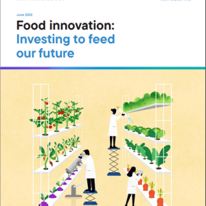 Franklin Templeton logo with "Food innovation: Investing to feed our future" . Below is a drawing of people in a greenhouse.