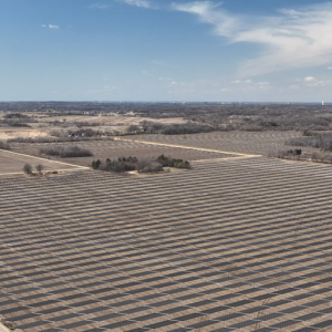 aerial view of many acres of solar panels