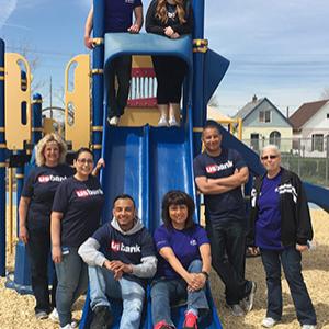 Dorian Brugger, top right, with Denver volunteers