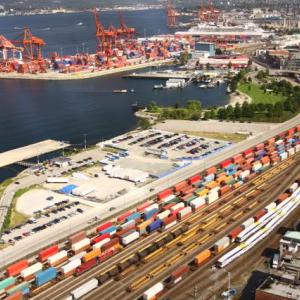 Aerial view of port and container yard