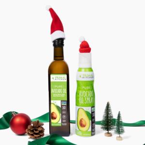 Primal Kitchen bottles wearing santa hats