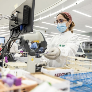 A person scanning a product 