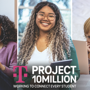 Collage of three photos of young people with a piece of technology