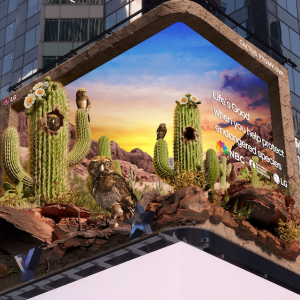 pygmy owl depicted in its habitat on large screen