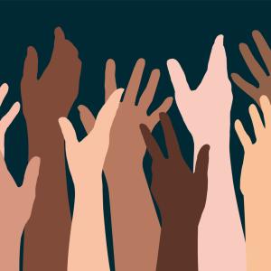 artistic representation of many different hands reaching upward
